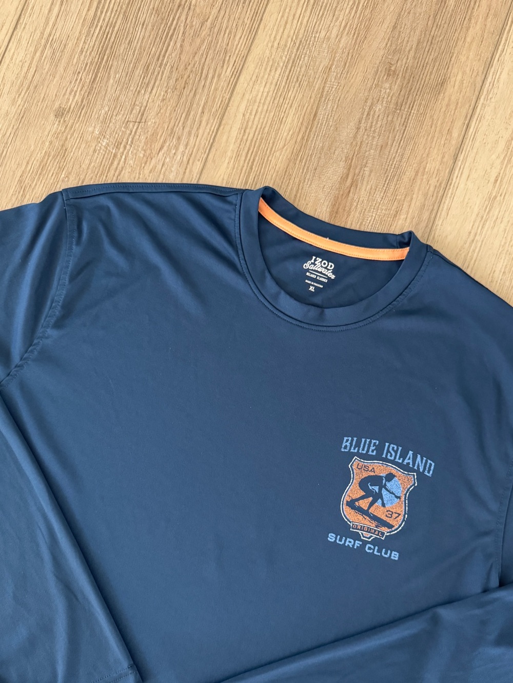 Izod Navy Long Sleeve Tee with Orange Surf Crest